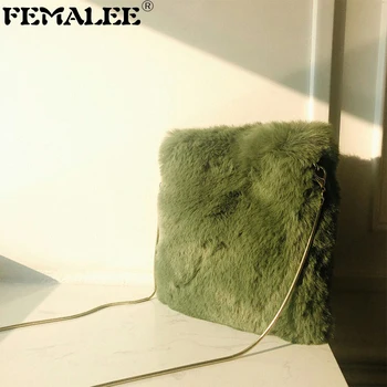 

2019 New Women Winter Faux Fur Shoulder Messenger Bag ladies Solid Soft Warm Plush Crossbody Handbag Female Party Girls Clutch
