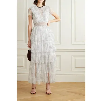 

Women Dress New Sweet Short-sleeved Wave Dot Irregular Waist Women's Dress