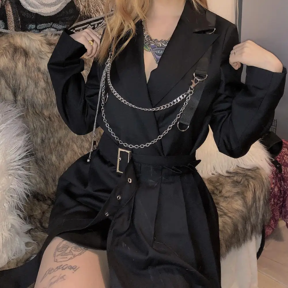 Kopen Sisterlinda Punk Patchwork Riem Effen Jas En Jas Vrouwen Slanke Lange Tops Volledige Mouw Jassen Mujer Mode Vrije Tijd Jas Herfst