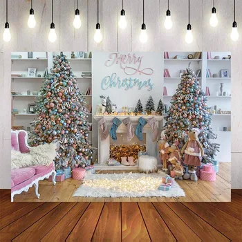 

Mehofond Christmas Photography Background Christmas Tree Fireplace Gift Light Sock Deer Birthday Party Backdrop Photocall Studio