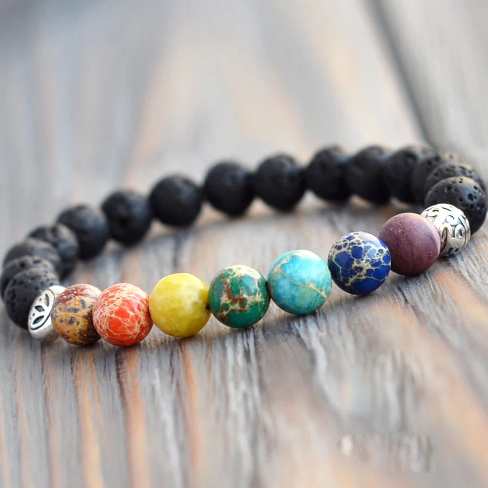 Торговля Lotus Charm 7 Chakra браслет натуральный из лавового камня духовная молитва йоги стрейч браслет женский йога тибетские ювелирные изделия