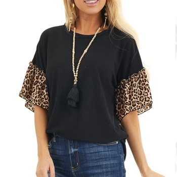

Fashion Leopard T Shirt Women Summer Loose Top OL Tee Shirt Femme Elegant ladies Dames tshirt tumblr Streetwear Plus Size