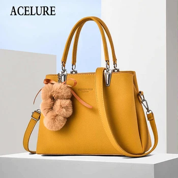 

ACELURE Elegant Ladies Fashion PU Leather Shoulder Crossbody Bags Solid Color Fur Ball Decor Handbags Purse Women Messenger Bags