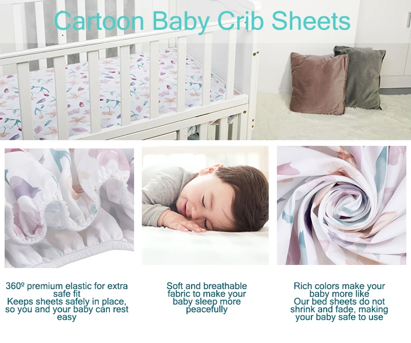 Newborn Baby Fitted Crib Sheets130*70 cm Cartoon Print  Bed Sheet Baby Bed Mattress Covers  for Unisex  Baby Boys Girls