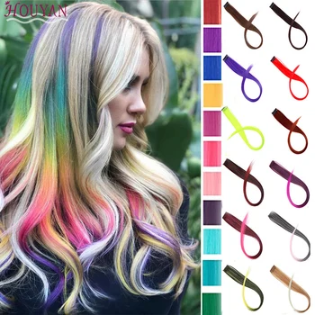 

22" Long 37Colors Straight Hairpiece Colored Highlight Synthetic Hair Extensions Clip In Color Strips for Women Daily Use HOUYAN