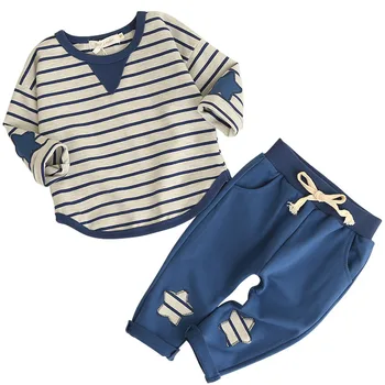 

Baby Boy's Clothes Cotton Two-Piece Infant Round Neck Stripe Print Casual Sports Clothes Five-pointed Star Clothes Baby Boy Set