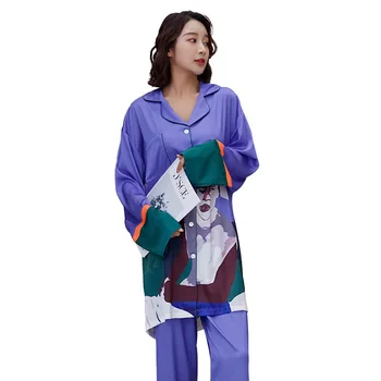 

New Ladies Pajamas Long Sleeve Shirt Trousers Two-piece Shirt One Dress Two Wear