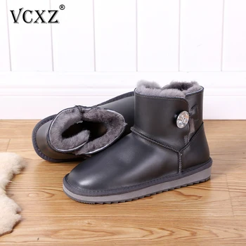 

VCXZ 2020 The New Waterproof cowhide Leather Shearling Wool Fur Lined Winter Boot Women Rhinestones brilliant fashion Snow Boots