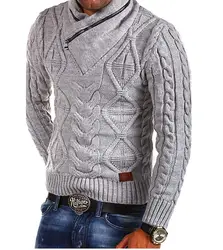 ZOGAA/осенне-зимний мужской свитер на молнии с длинным рукавом и v-образным вырезом, теплый трикотажный пуловер для мужчин, повседневные