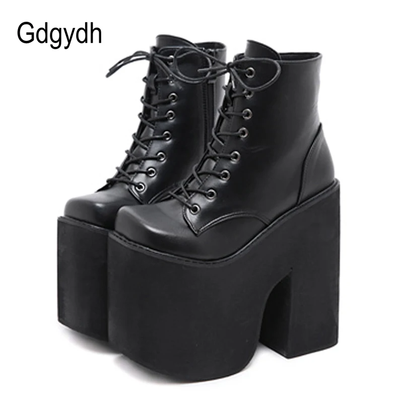 Gdgydh Hoogte 17Cm Chunky Hak Motorlaarzen Vrouwen Platform Enkellaarsjes  Punk Cosplay Dikke Zool Goth Meisjes Schoenen Grote maat 43|Ankle Boots| -  AliExpress