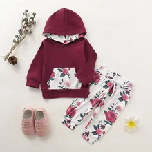 Pudcoco Newest Autumn Newborn Baby Girl Clothes Rose Print Cotton Hooded Tops Long Pants 2Pcs Outfits Sweatshirt Clothes