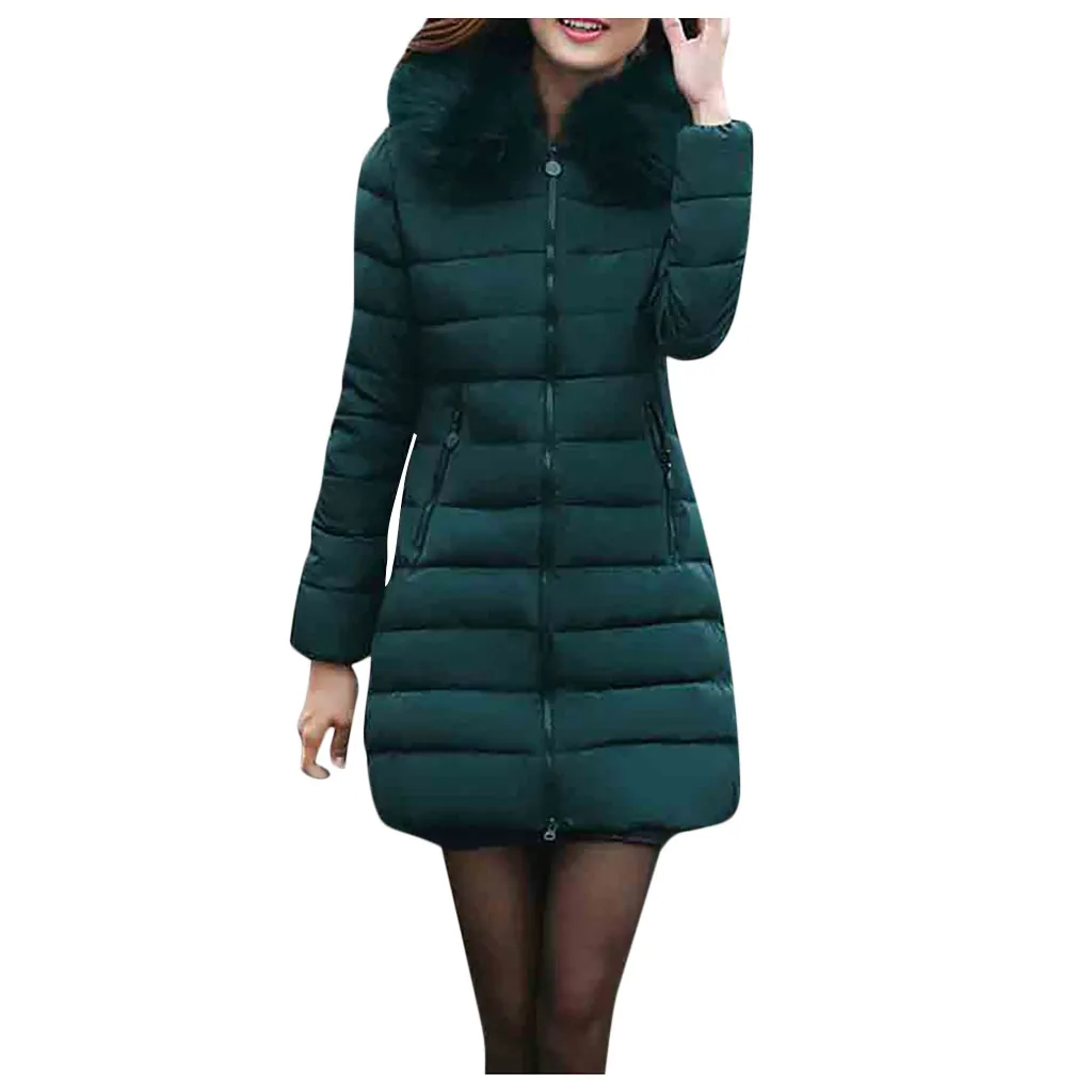 Новинка, зимняя женская куртка, теплое длинное пальто с мехом, хлопковая парка, модная, тонкая, толстая, Женская куртка, пальто, Manteau Femme#4