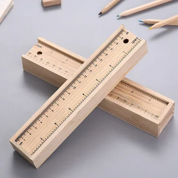 

1Pcs 2020 New Wood Ruler Pencil Box With 12 Colored Pencils And 1 Pencil Sharpener Storage Box