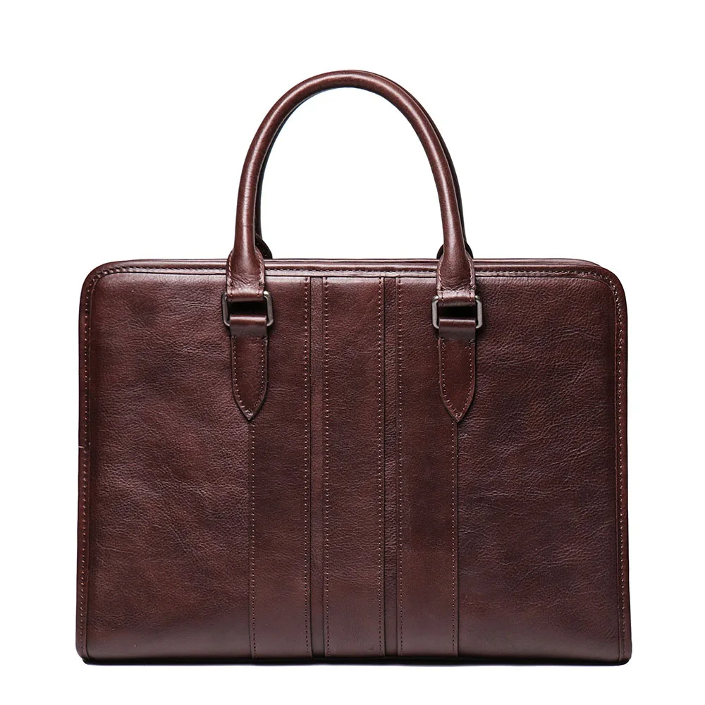 Коричневый мужской портфель из натуральной кожи с поперечным сечением, деловая повседневная мужская сумка через плечо, 14 дюймов, сумка для ноутбука - Цвет: Light brown