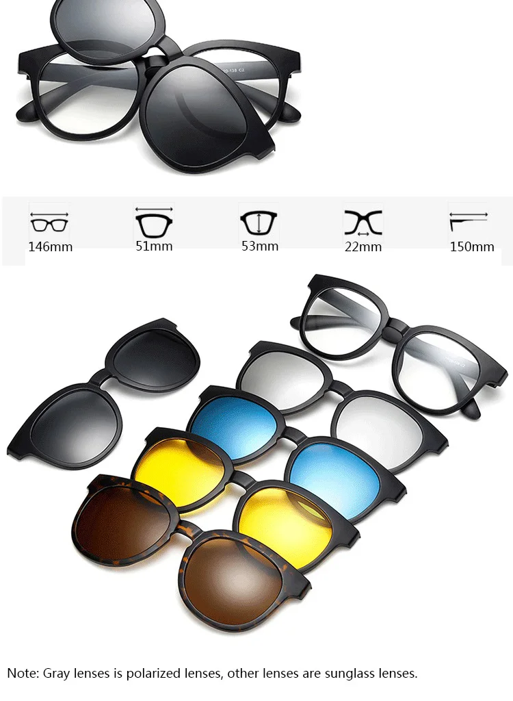 Поляризационные солнцезащитные очки для мужчин и женщин, 5 в 1, Винтажные Солнцезащитные очки на магнитной застежке, очки ночного видения
