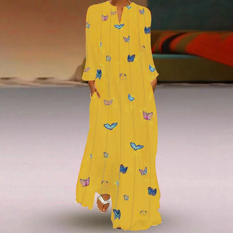 Женское платье женское летнее повседневное модное макси-блузка с v-образным
