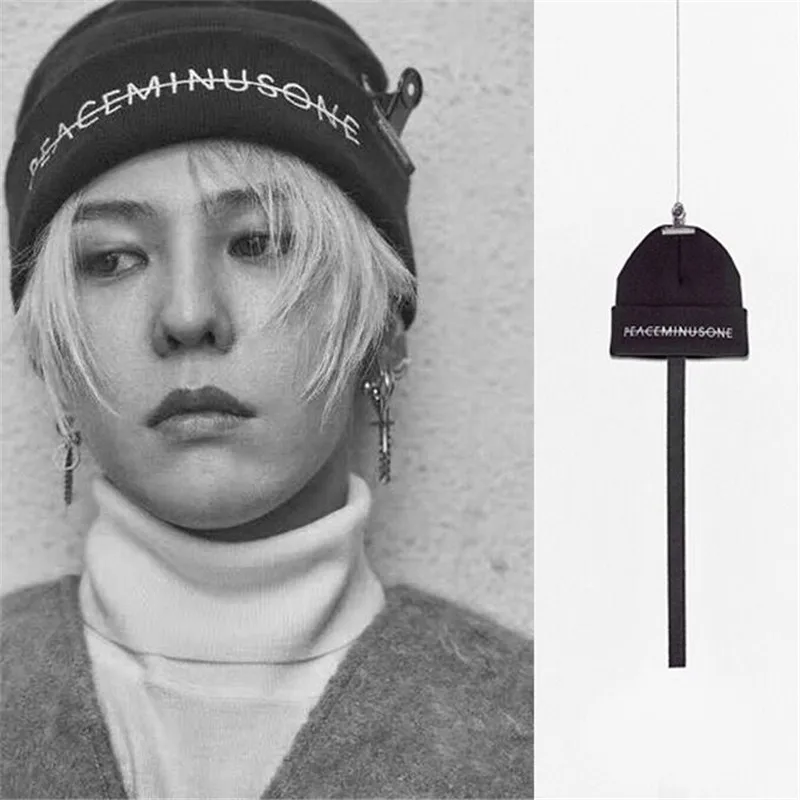Шерстяная Шапка Kpop BIGBANG GD теплая вязаная эластичная черного цвета с вышитым