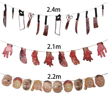 

3 Pack Horror Spooky Halloween Party Haunted House Hanging Garland Pennant Banner Decorations(Different Style)