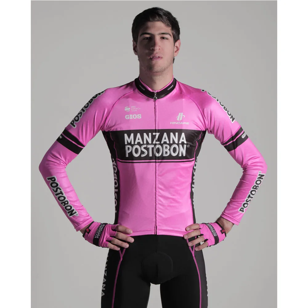 

Hincapie Manzana Postobon Spring Jacket Cycling Shirts Suit Gios Long Sleeve Bike Jersey Ciclismo Set Bicycle Kit Bib Shorts