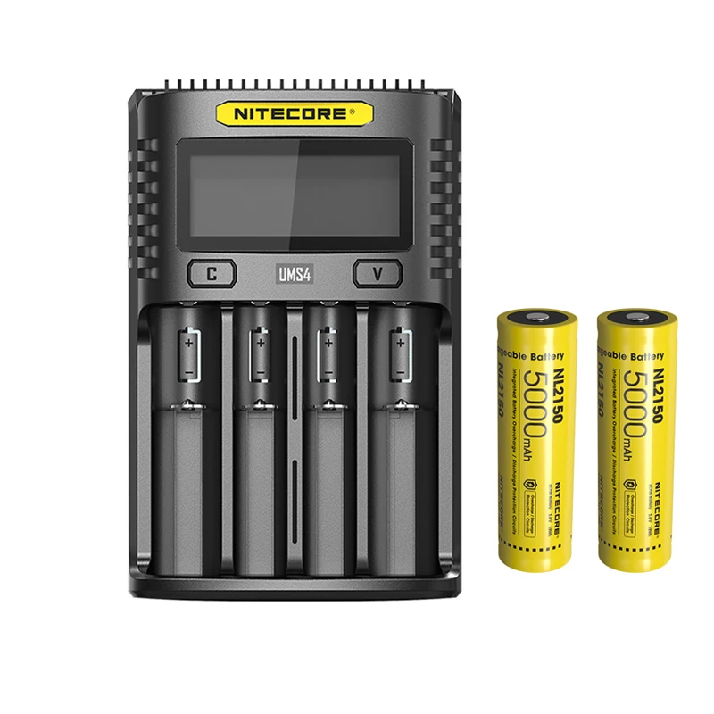 NITECORE UMS4 USB четырехслотовый oled-экран зарядное устройство+ NITECORE 21700 литий-ионная аккумуляторная батарея NL2150 5000mAh 3,6 V 18Wh - Цвет: UMS4 NL2150 x 2