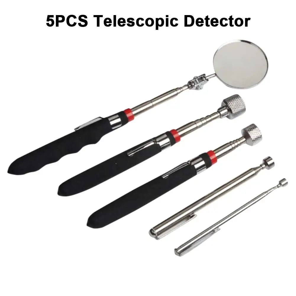 

5PCS Universal Magnetic Pick-up Tool Telescoping Grabber 360 Swivel Inspection Mirror With LED Light For Extra Viewing Pickup
