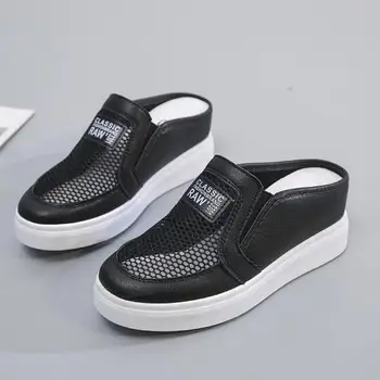 

Flat Shoes Female Woman's Slippers Cover Toe Slides Platform Med Increased Internal Loafers Fashion 2020 Soft Luxury Fretwork