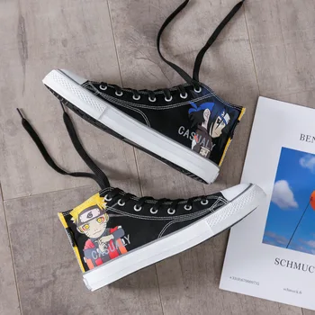 

Spring Autumn Catoon Printed Canvas Shoes Naruto One Piece Periphery Sasuke Uzumaki Naruto Luffy Print Breathable High Top Shoes