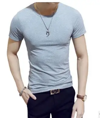 17 O NECK GREY V воротник Мужская футболка Размер короткий рукав футболка половина жира лайкра хлопок мужская футболка - Цвет: 17 O NECK GREY
