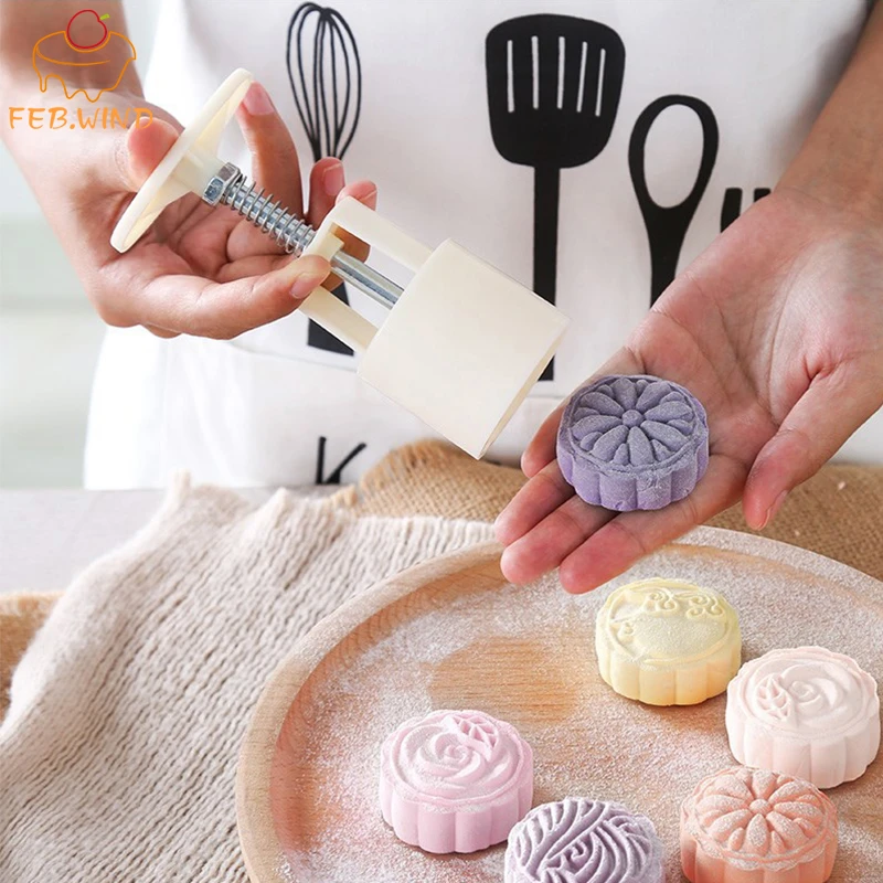 Febwind Plastic Mooncake Mold 100g/50g Cookie Cutter With Cookie Stamp