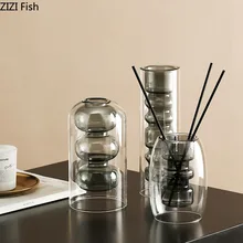 Скандинавские цветочные вазы для украшения дома, стеклянные вазы, черные геометрические прозрачные гидропоники, цветочные композиции, сушеные цветочные орнаменты