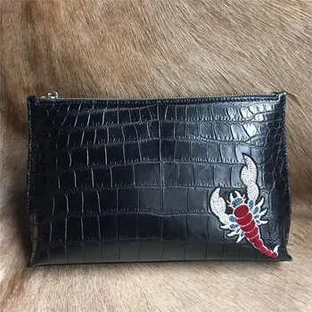 

Exotic Genuine Alligator Belly Skin Zipper Closure Men's Clutch Purse Authentic Real Crocodile Leather Male Laptop Wristlets Bag
