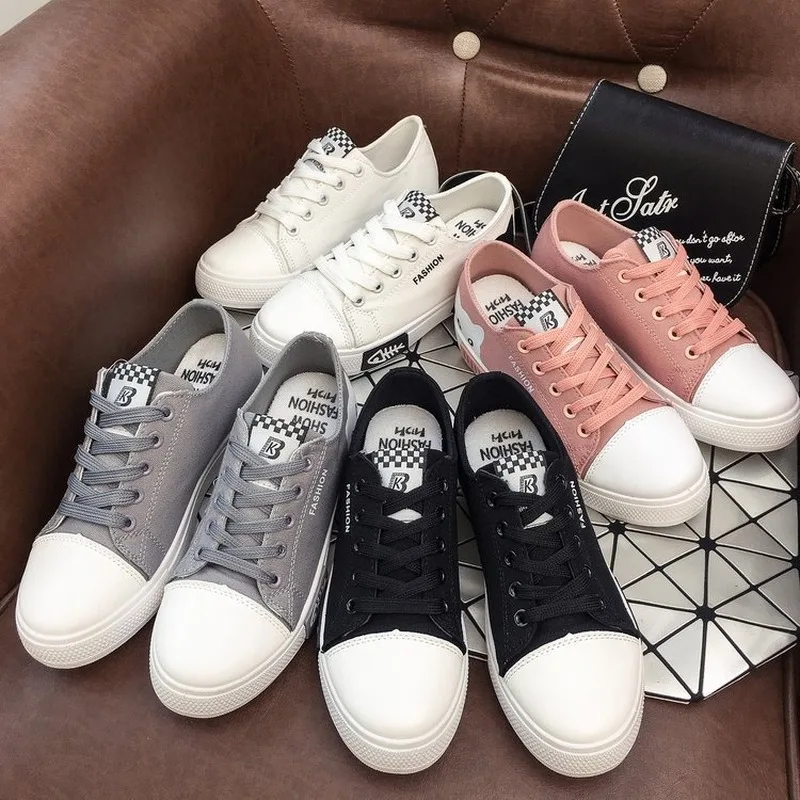 

2019 spring and summer new canvas shoes for women versatile with lace-up casual single shoes for students