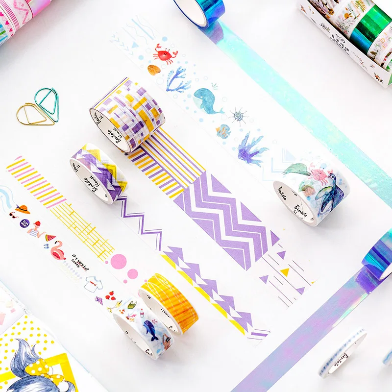 

10 sets/lot Washi Masking Tapes Colorful laser series diary Decorative Adhesive Scrapbooking DIY Paper Japanese Stickers 2m