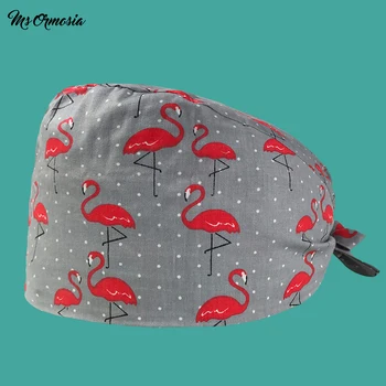 

High quality flamingo printing medical surgical cap scrub doctor nurse cap male and female dentist surgical cap cotton work hat