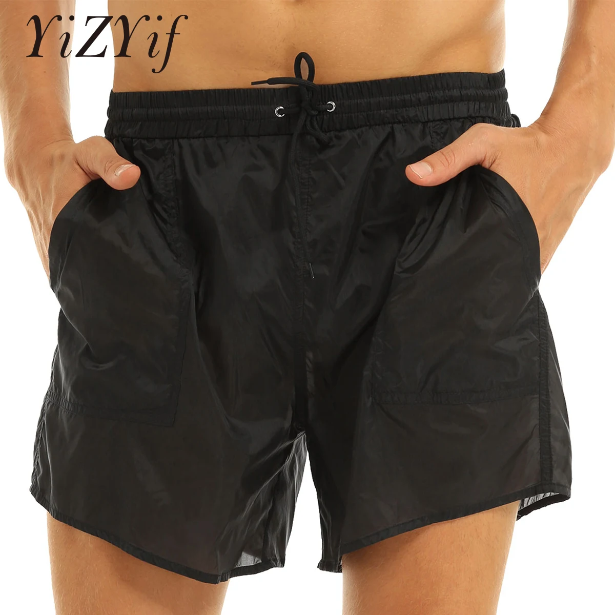 Transparent Swimwear Mens Swim Shorts Sexy Solid Drawstring Quick Dry Beach Shorts Man Swimming Trunks with Bulit-in Mesh Briefs