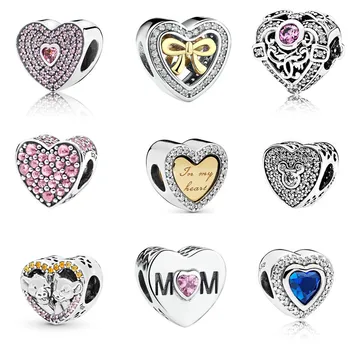 

Classic Original Pan 925 Sterling Silver Romantic Heart LOVE Crystal Pave Charm Bead for Women Bracelet Bangles DIY Jewelry Gift