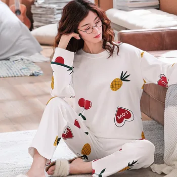 

Long Sleeve Pajama Set for Women 100% Full Cotton Sleepwear Suit Cartoon Female Pijamas Printed Pyjamas Woman Cute Pijama Mujer