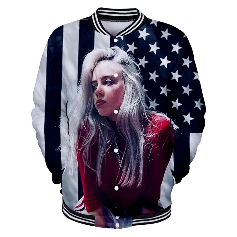 Осенняя мода для девочек 3D бейсбольная куртка billie eilish Женская/мужская бейсбольная форма хип-хоп Harajuku однобортная спортивная одежда