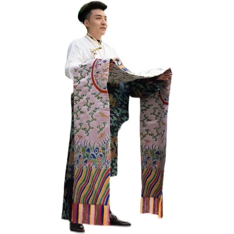 

Tibetan Mongolian Prayer Khata Hada Scarf Landscape Dragon Pattern Double Layer Tibet Auspicious Etiquette Supplies Accessories