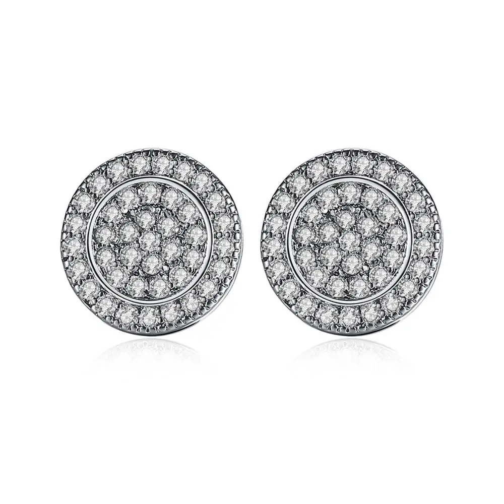 JINSE Punk Blue Cubic Zirconia Men's Stud Earrings Round Geometric Multicolor Charm CZ Stone Iced Earrings Hip Hop Jewelry Gift