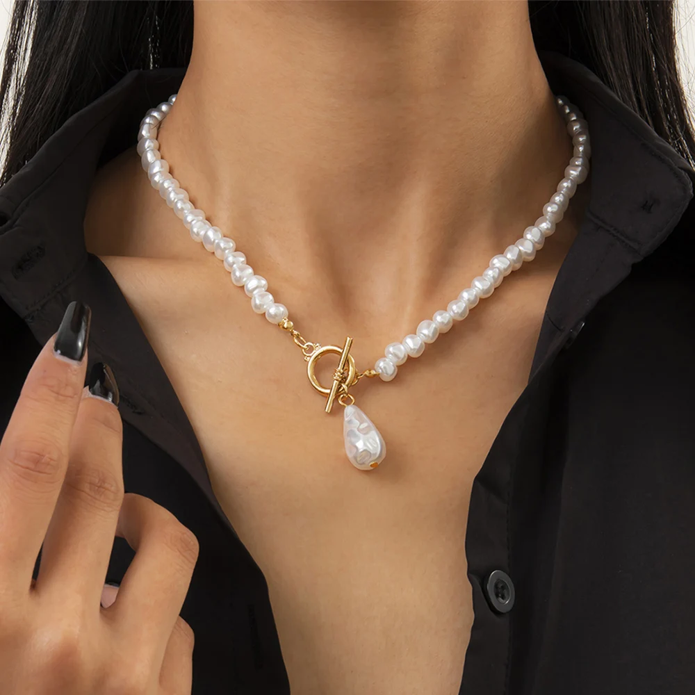 Pendant Necklace Jewelry Pearl Chain Gifts Imitation-Pearls Hip-Hop Bohemian-Teardrop-Shaped