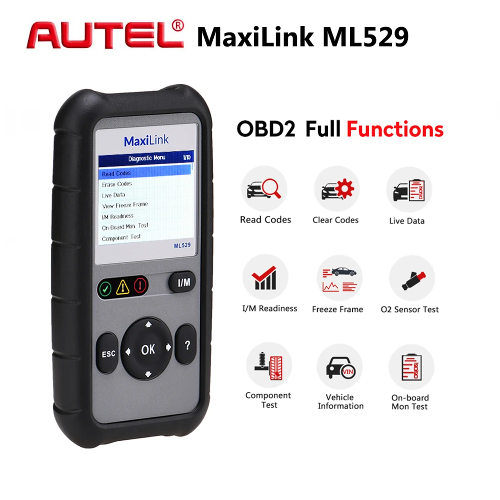 AUTEL MaxiLink ML529 OBD2 сканер автомобильный диагностический инструмент полный OBDII код считыватель Автосканер Диагностика OBD 2 Код ошибки чтение