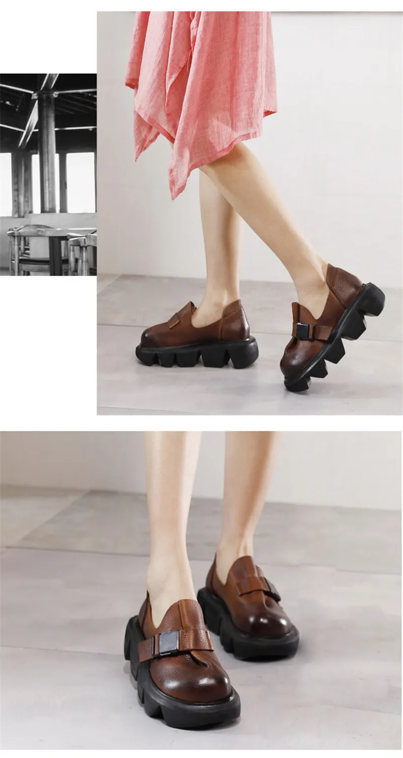 2020 Thick-Soled Platform Wedges High Heel Shoes Women Creepers Retro Genuine Leather Buckle Handmade Pumps Women Harajuku Shoes (12)