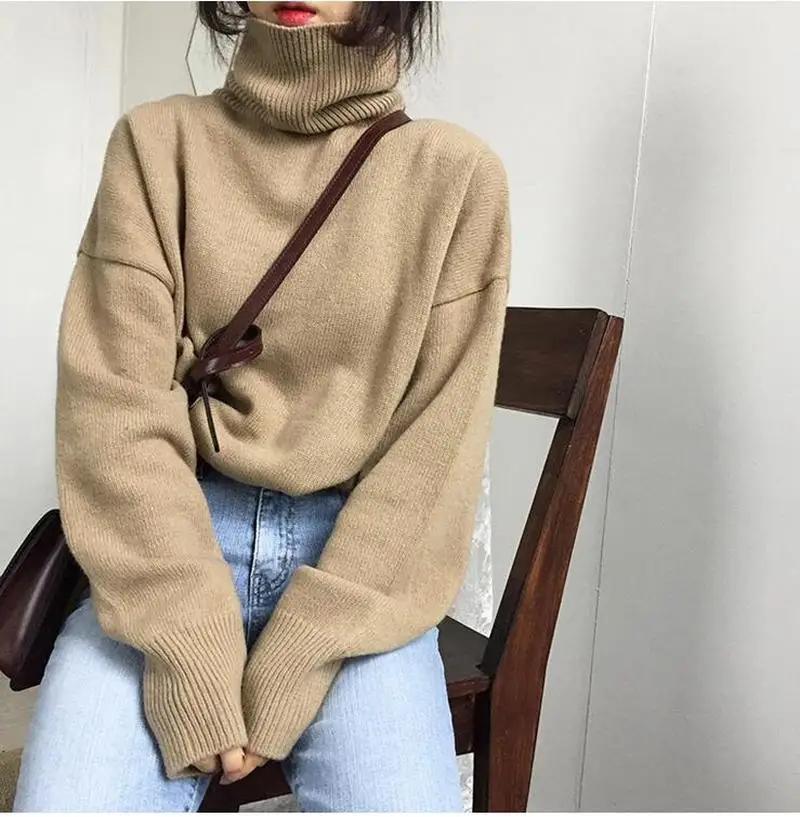 

Turtleneck Women Sweater Winter Warm Female Jumper Thick Christmas Sweaters Ribbed Knitted Pullover Top Pull Hiver Femme CL46