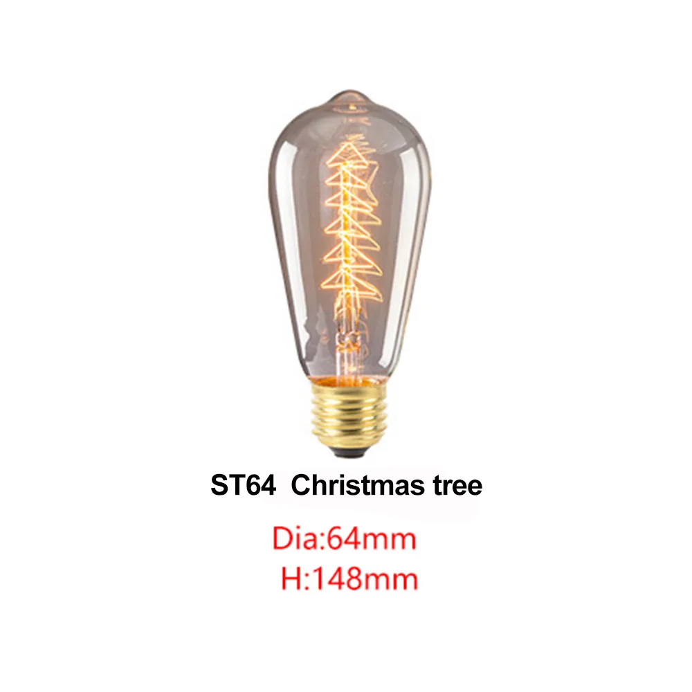ST64 Christmas trees Ретро лампы Эдисона E27 220 В 40 Вт ST64 T10 T45 G80 G95 G125 ампулы Винтаж лампа Эдисона лампа накаливания светильник лампочка Настенный декор - Цвет: ST64 Christmas trees