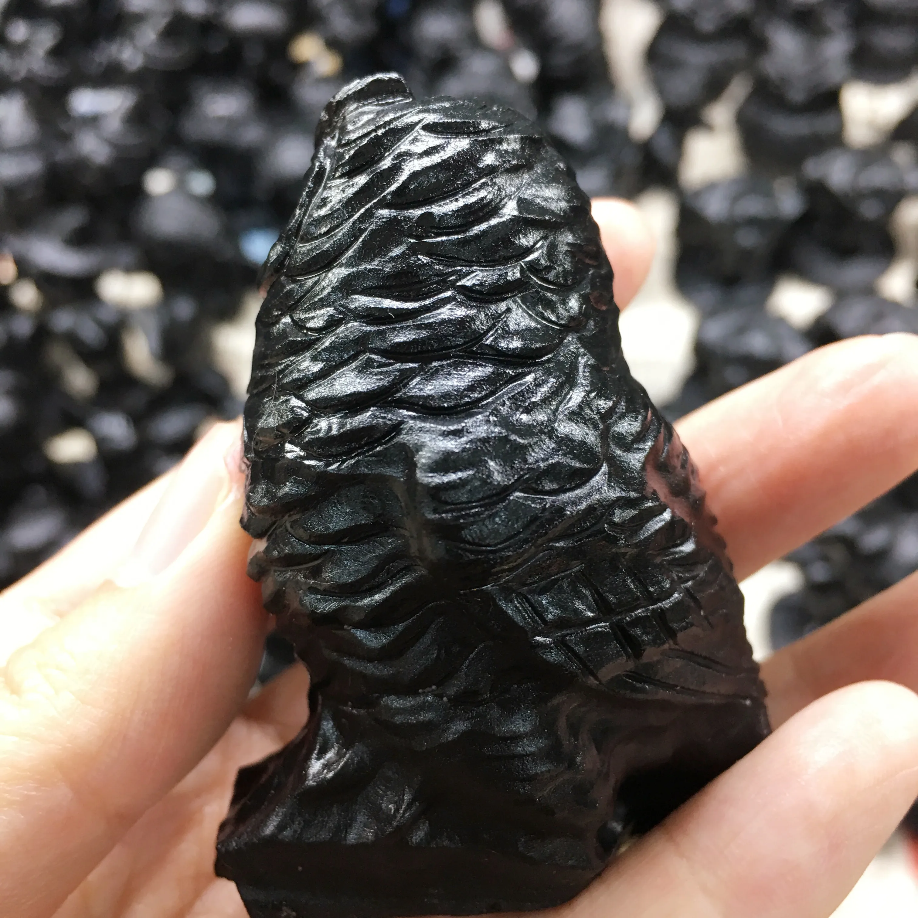 Cute Natural Stone Black Obsidian Handmade Carved Egyptian owl God Animal Powerful Statue For Home Decoration Gift 4