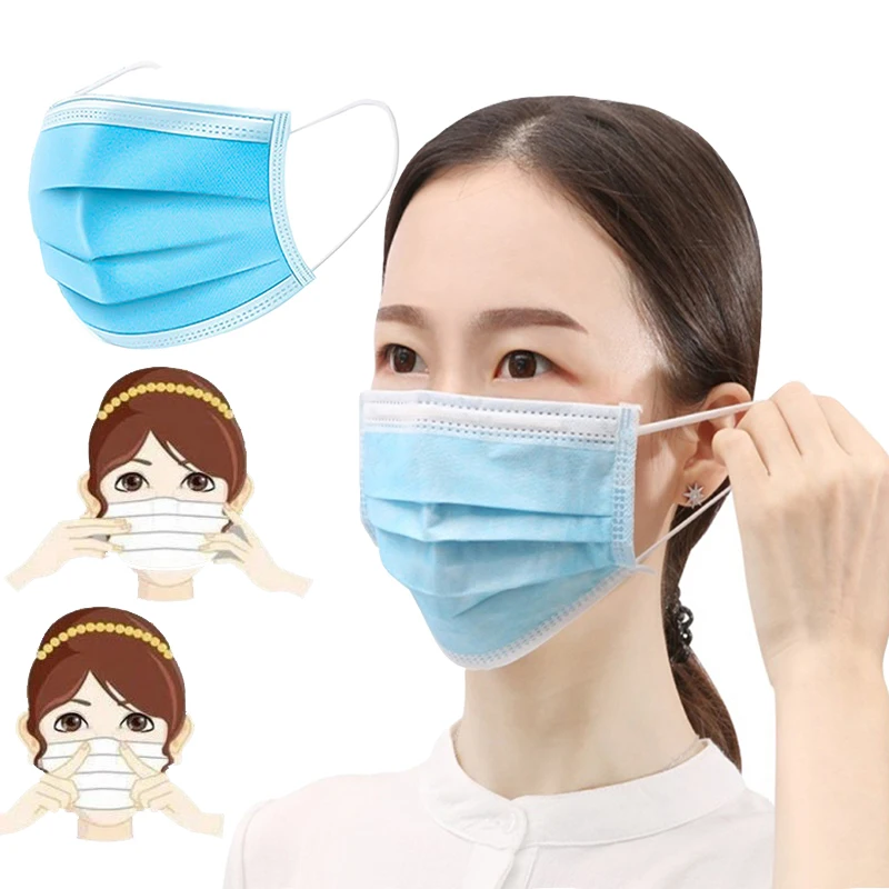 

2020 50pcs 3 Layer Olid Color Face Mouth Masks Prevent Anti Virus Formaldehyde Bad Smell Bacteria Proof Face Mouth Mask Earloops