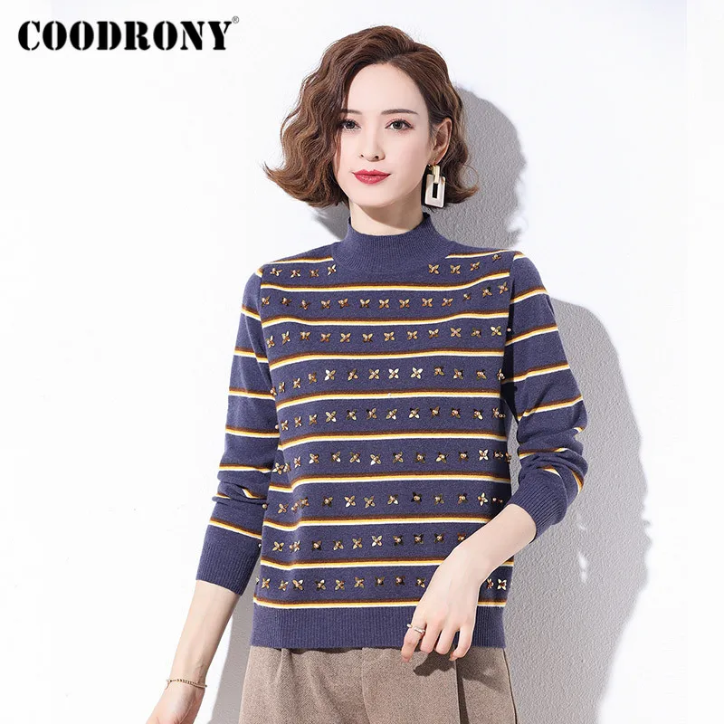 COODRONY Brand Autumn Winter Floral Jumpers Female Casual Long Sleeve Knitwear Slim Pullover Sweaters For Women W1097
