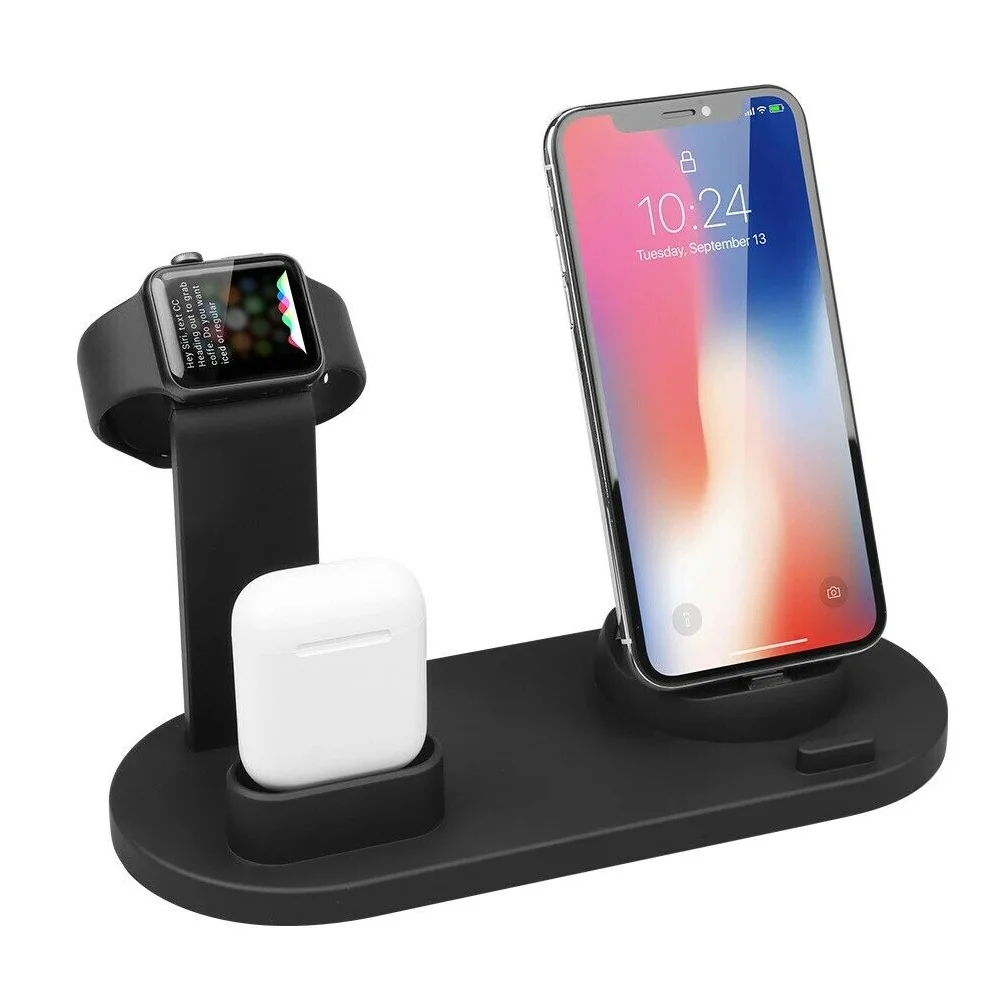 

3 in 1 Charging Dock Charger Phone Stand Black Quick Charger for Apple Watch Series/AirPods/iPhone Station