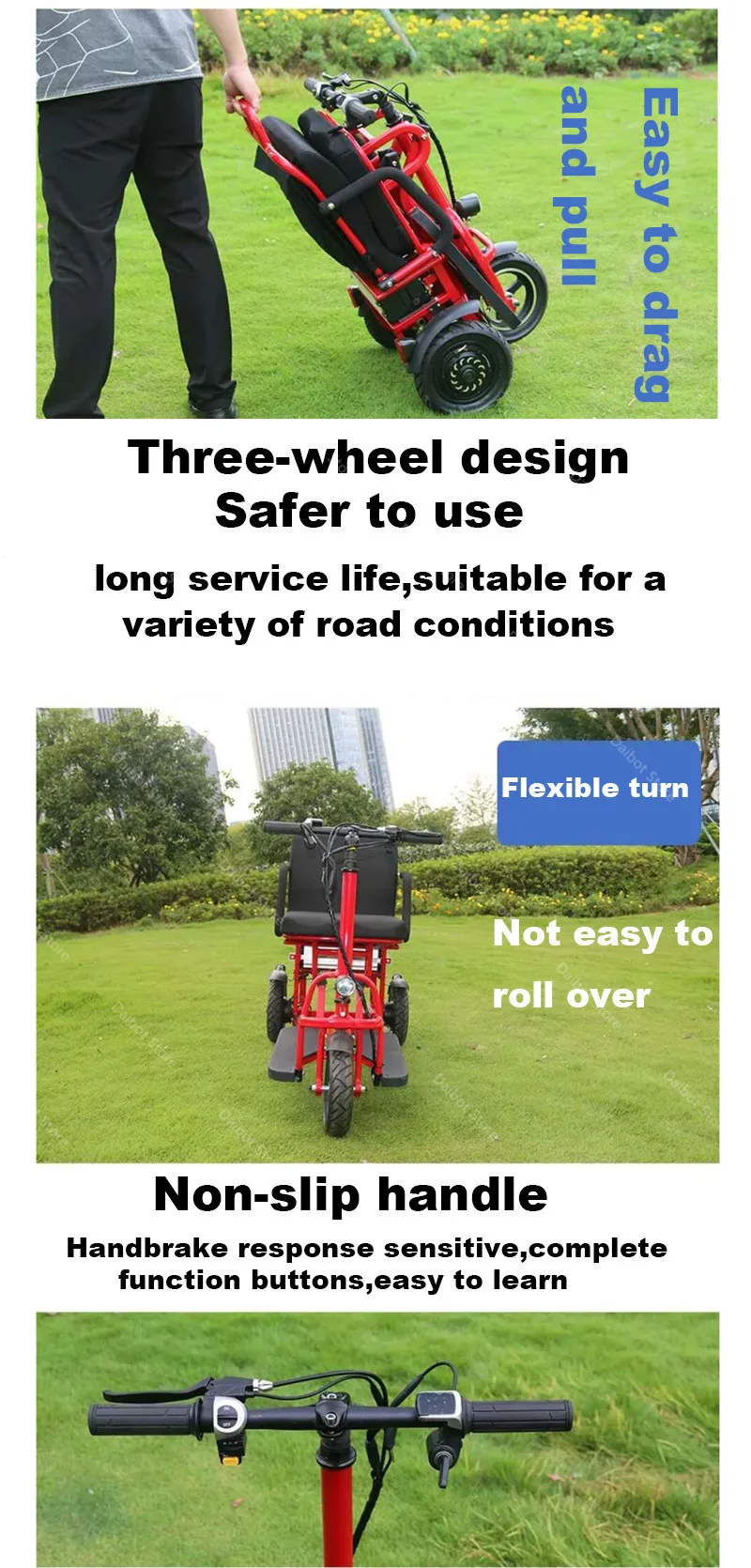 10 Inch Electric Tricycle Scooter Three Wheels Electric Scooters 36V48V 300W350W DisabledElderly Folding Electric Scooter (9)